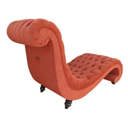 Carved legs Orange tufted chaise Bloxi lounger chair made in Solid sheesham wood. 