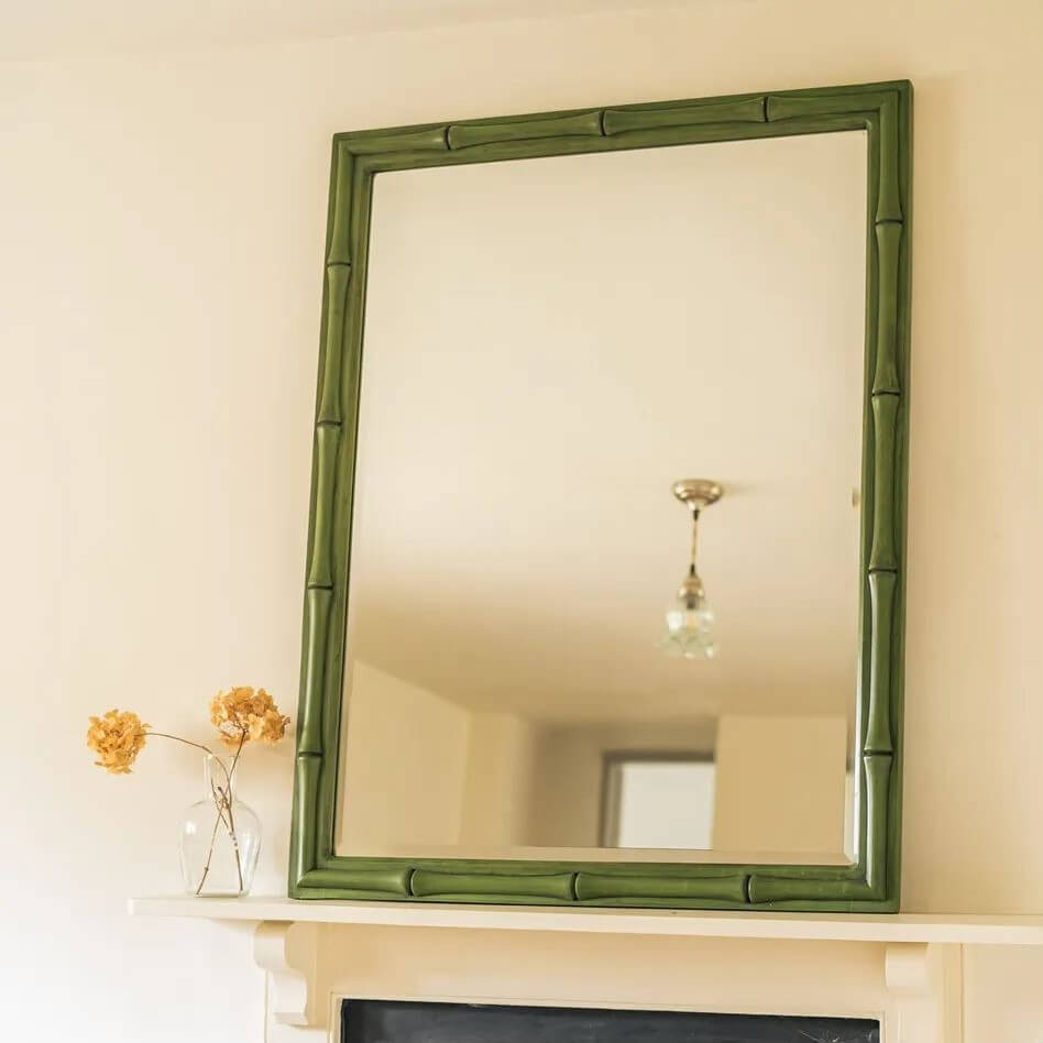 Solid mango wood rectangular shaped Botanical accent Mirror big in bamboo design. 