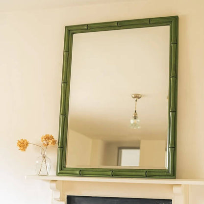Solid mango wood rectangular shaped Botanical accent Mirror big in bamboo design. 