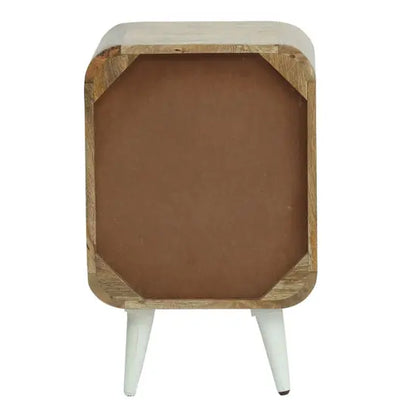 Solid Wood Round Edge Three Drawer Braithwaite Bedside Table White With Cone Design Legs. 