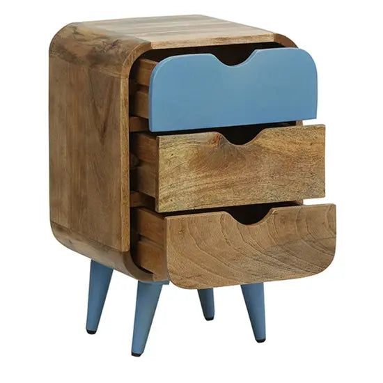 Wooden Round Egde Three Drawer Braithwaite Bedside Table. 