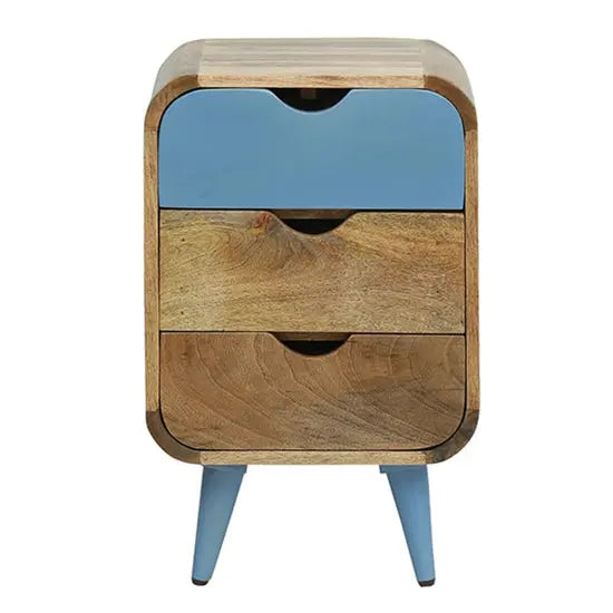 Solid Mango Wood Three Drawer Braithwaite Bedside Table. 