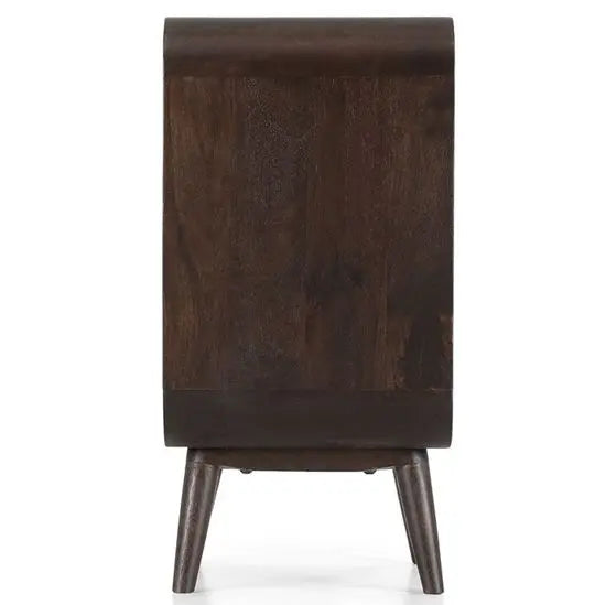 Solid Mango Wood Three Drawer Round Edge Braithwaite Side Table With Cone Design Legs. 