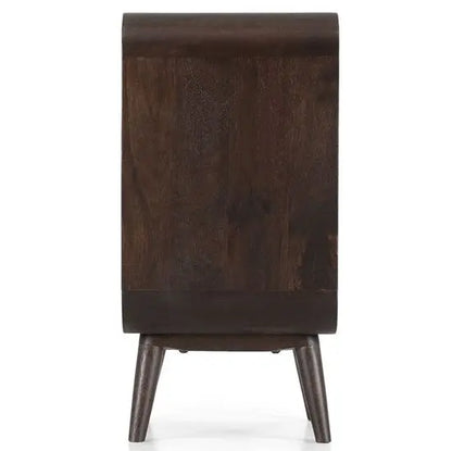 Solid Mango Wood Three Drawer Round Edge Braithwaite Side Table With Cone Design Legs. 