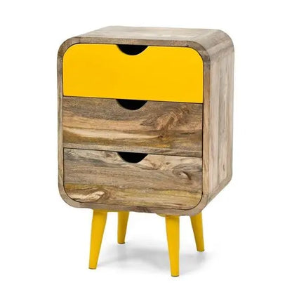 Solid Mango Wood Three Drawer Round Edge Braithwaite Bedside Table. 