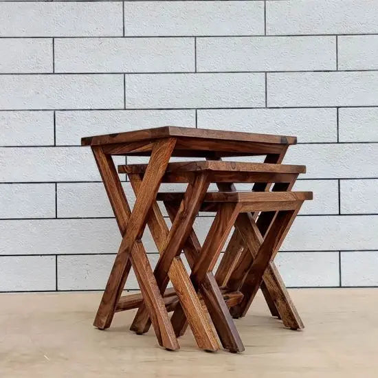 X Design Braithwaite X Nesting Table Set 3 Pcs Made in Solid Sheesham Wood. 