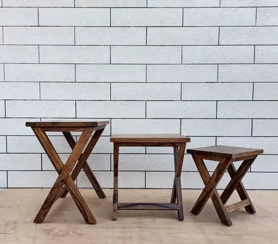 Solid Wood X Design Braithwaite X Nesting Table Set 3 Pcs.  