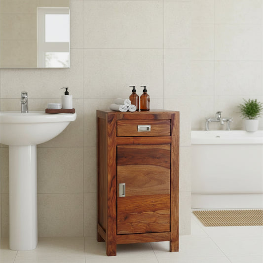 Brin bathroom Wooden cabinet with a drawer and a door. 