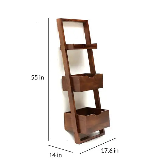 Solid Mango Wood Three Pocket Shelf Brown Wizard Kidora Bookcase 