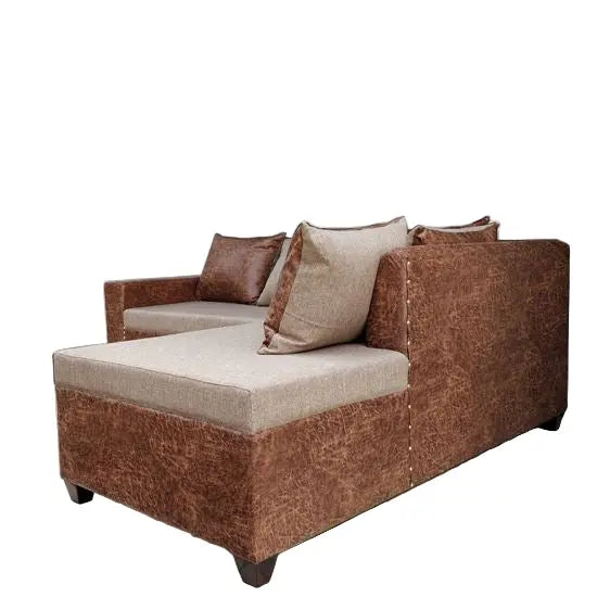 Wooden structure Bruno L Shape Sofa in Walnut finish with mix fabric. 