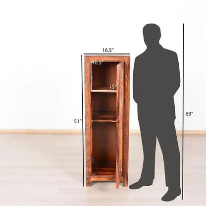 Solid Sheesham Wood One Glass Door Almi Cabinet. 