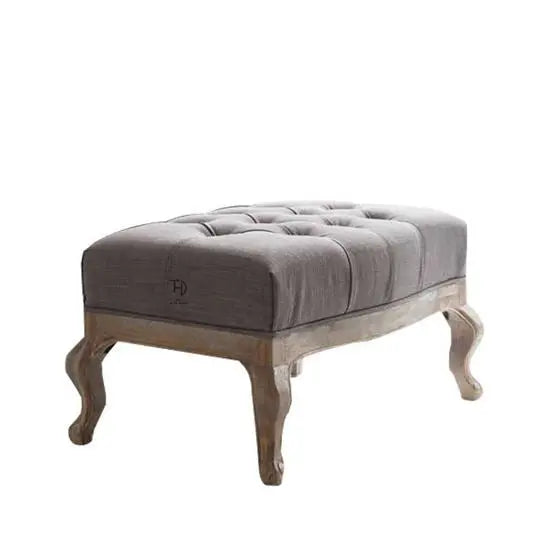Solid Mango wood Charles chair with foot stool in mango natural finish with grey fabric.  