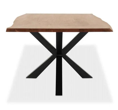 Wooden Live Edge Design Cladio Dining Table with Metal Legs with Acacia Natural Finish and Metal Black. 