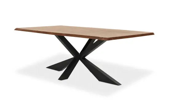 Acacia Wood Live Edge Design Cladio Dining Table with Metal Legs with Acacia Natural Finish and Metal Black. 