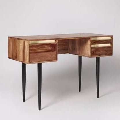 Wooden Three Drawer Clazz Study Table Made by Strong Design With Beautifully Carved Legs. 