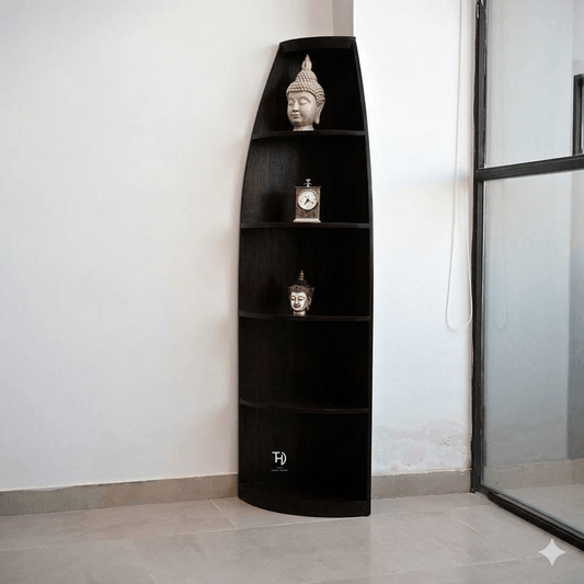 Five Shelf Corner Bookcase Made in Solid Sheesham Wood. 