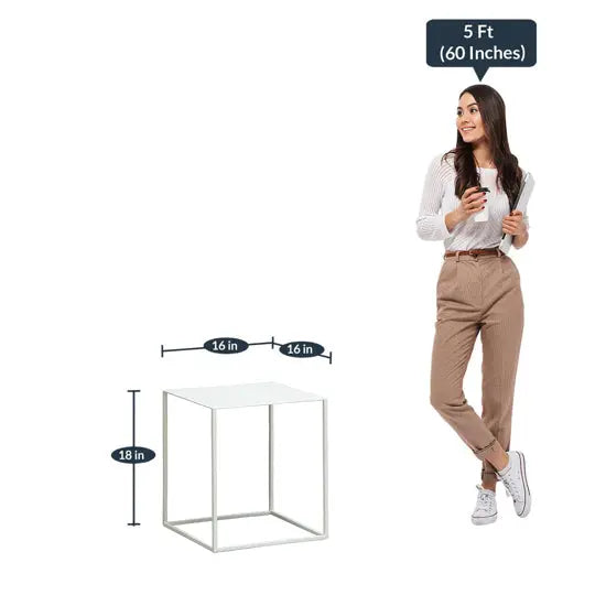 Square Top Cuber End Table Made in Iron Frame with White Finish. 