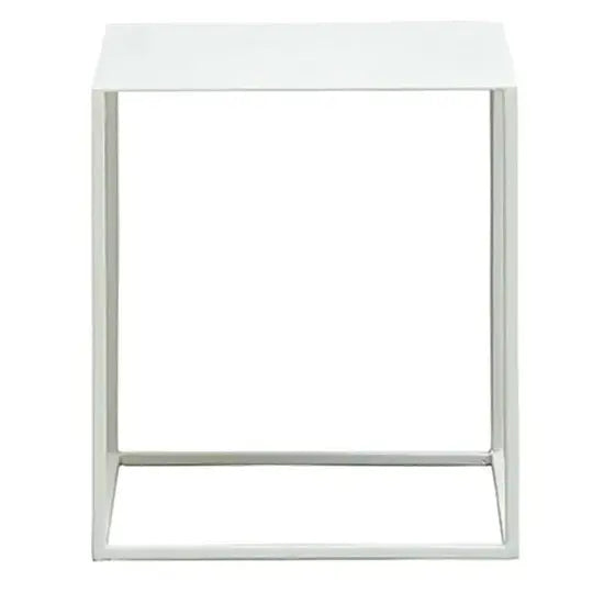 Square Top Cuber End Table Made in Iron Frame with White Finish. 