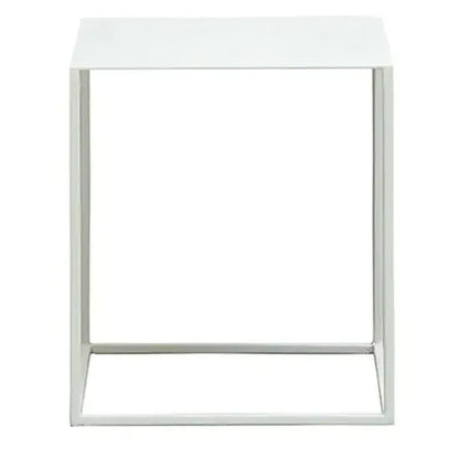 Square Top Cuber End Table Made in Iron Frame with White Finish. 