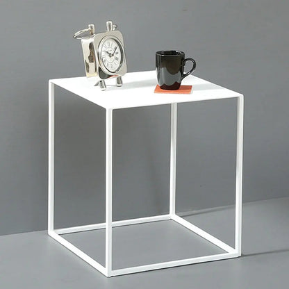 Square Top Cuber Iron End Table White. 