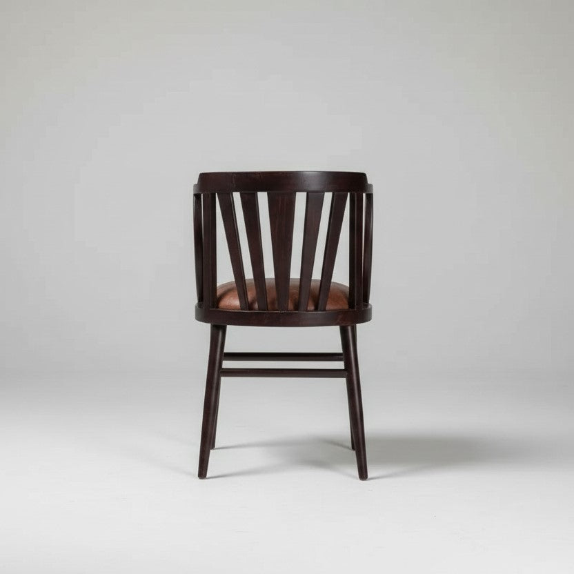 Solid Sheesham Wood With Brown Leatherette Curvy Chair.