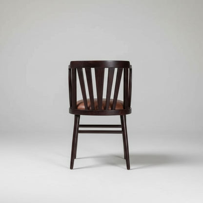 Solid Sheesham Wood With Brown Leatherette Curvy Chair.