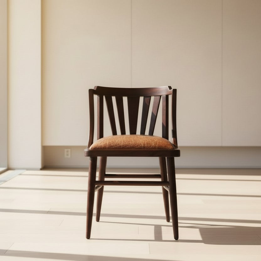 Solid Wood Curvy Chair with Brown Leatherette.  
