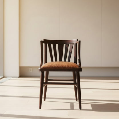 Solid Wood Curvy Chair with Brown Leatherette.  