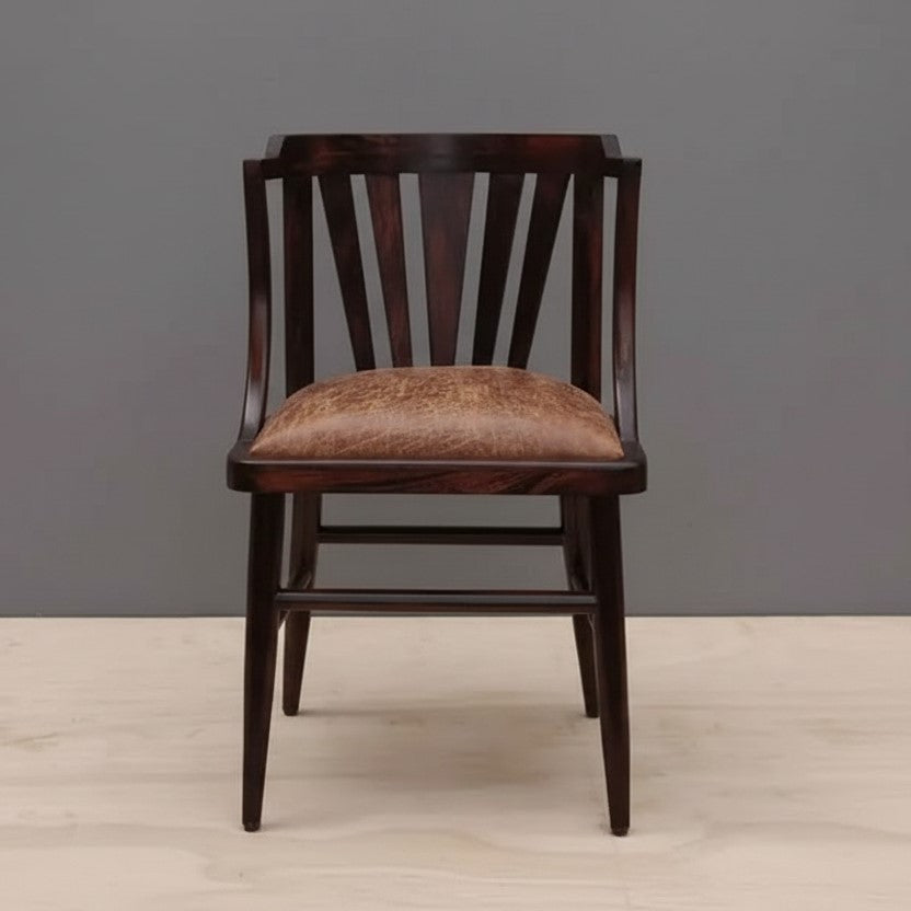 Solid Wood Brown Leatherette Curvy Chair. 