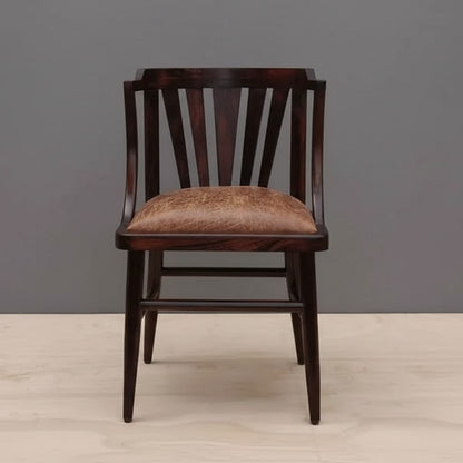Solid Wood Brown Leatherette Curvy Chair. 
