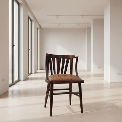 Curvy Chair Made in Solid Sheesham Wood and Brown Leatherette. 