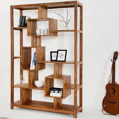 Open Shelf Cyno Honey Bookshelve cum Room Separator Made in Solid Sheesham Wood.  