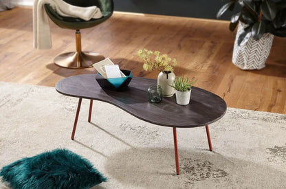 Solid wood and metal frame oval shape dark bean cofffee table. 