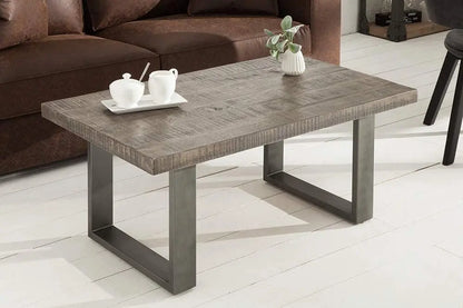 Solid Mango wood and metal frame rectangle shaped dark jett coffee table.   