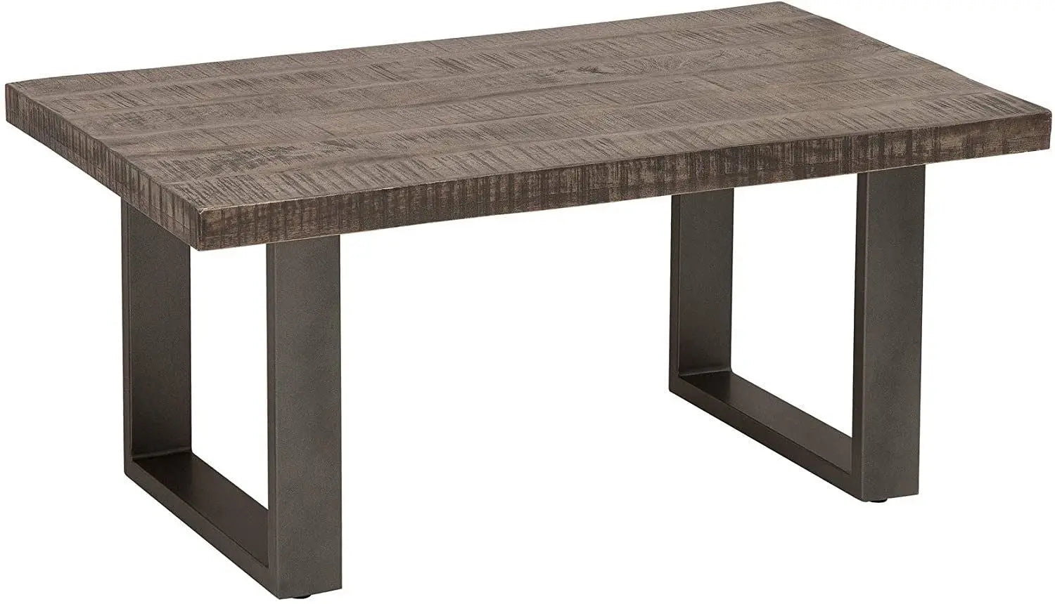 Mango wood and metal frame rectangle shaped dark jett coffee table.   