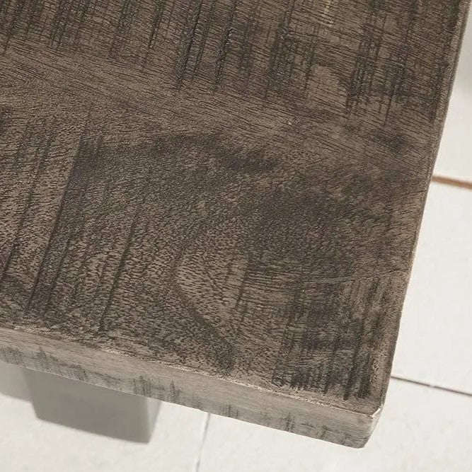Mango wood and metal frame rectangle shaped dark jett coffee table.