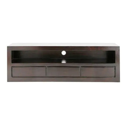 Solid Sheesham Wood Three drawer and One open Shelf Darkeen Tv cabinet. 