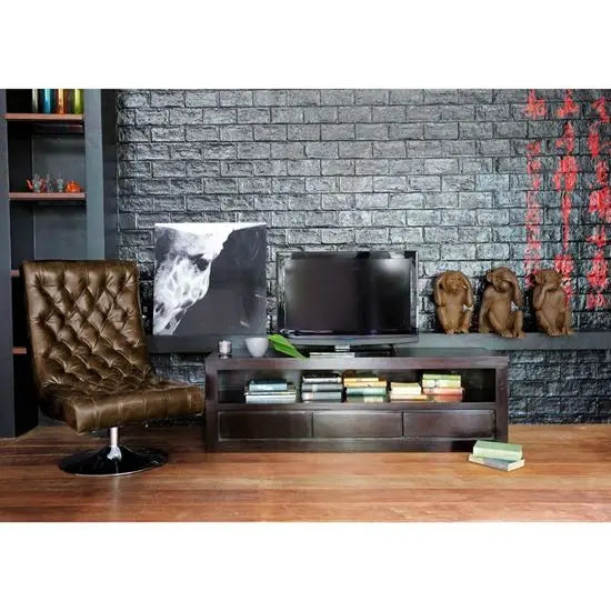 Solid Wood Three drawer and One open Shelf Darkeen Tv cabinet. 