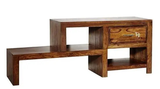 One Drawer two shelf holo step design deezil tv cabinet made in sheesham wood. 