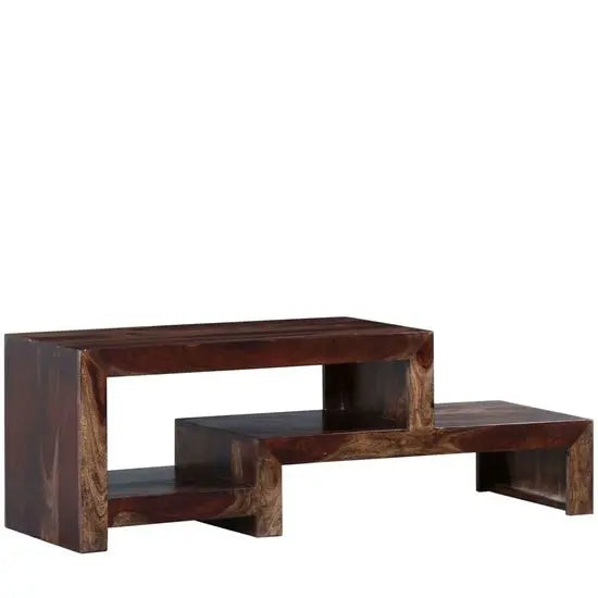 solid sheesham wood open shelf step deezil tv cabinet. 