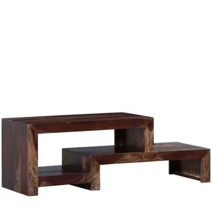 solid sheesham wood open shelf step deezil tv cabinet. 