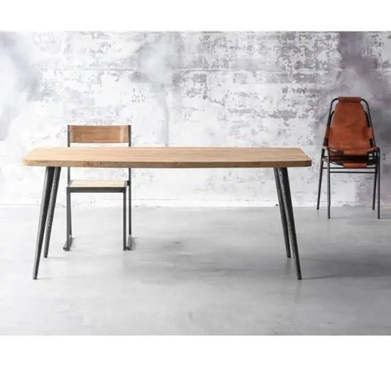 Solid Wood Revolving Leg Rectangular Shape Dining Table Finish in Dual Tone. 