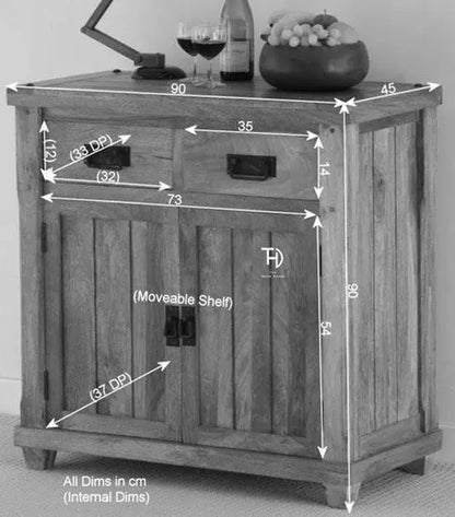 Wooden Two door and Two drawer Devi Sideboard with black chest handle by The Home Dekor. 