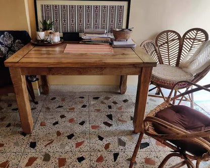 Solid Mango Wood Rectangle Shaped Devi Four Seater dining Table Finish in Mango Natural with Black Epoxy. 