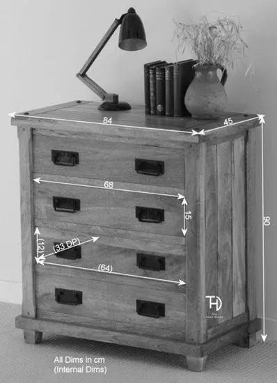 Wooden Four Drawer Devi Dresser with black chest handle by The Home Dekor.