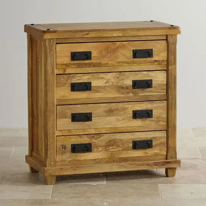 Mango Wood Four Drawer Devi Dresser with black chest handle by The Home Dekor.