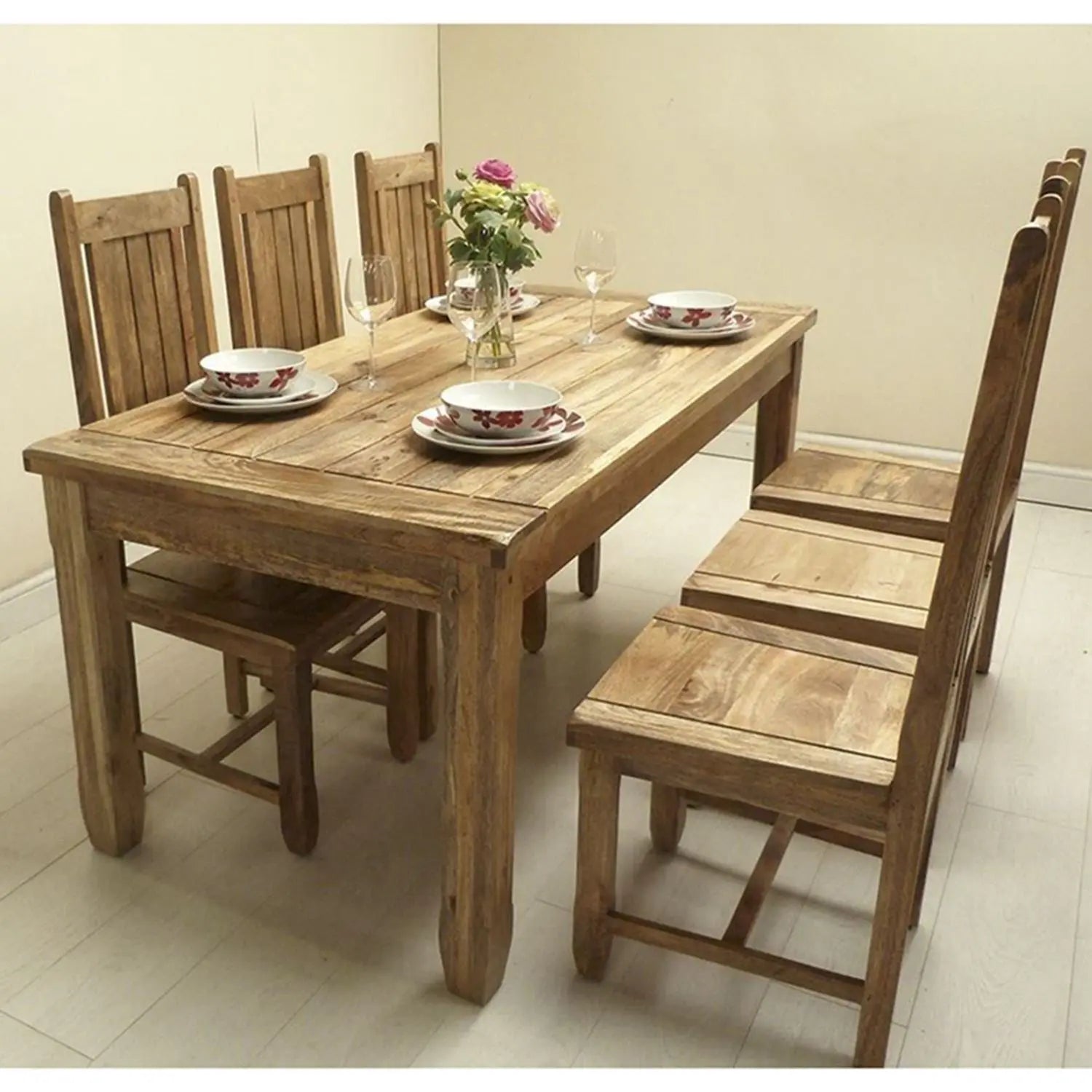Solid mango wood rectangle shape Devi six seater dining table. 