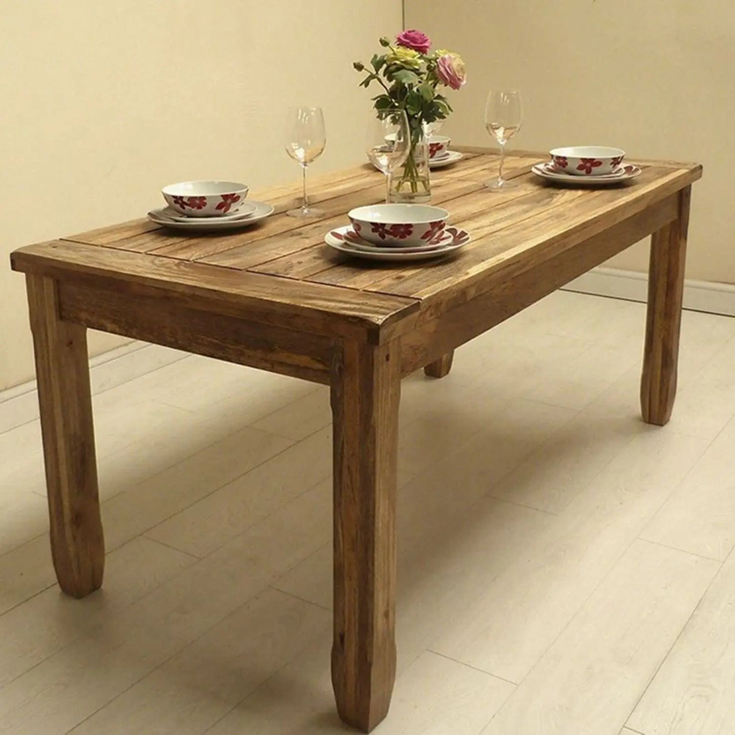 Solid wood rectangle shape Devi six seater dining table. 