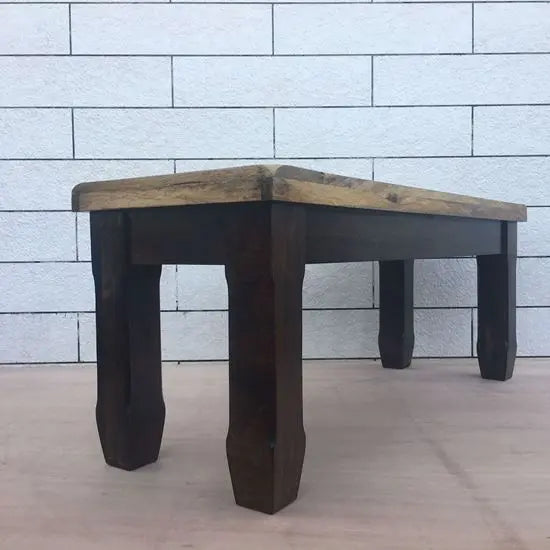 Wooden Rectangular Shape Devi Dining Bench Two Seater in Dual Tone Finish  With Fill Black Epoxy in Top group.