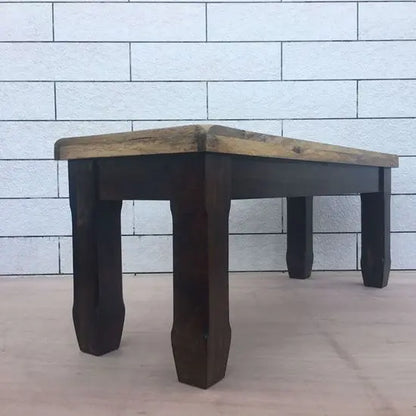 Wooden Rectangular Shape Devi Dining Bench Two Seater in Dual Tone Finish  With Fill Black Epoxy in Top group.